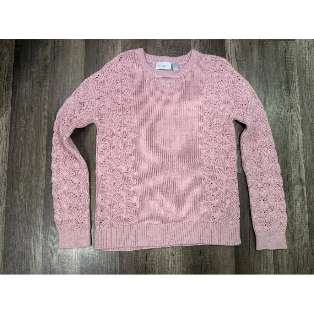 The Children's Place‎ Pink Glitter Keyhole Pointelle Knit Sweater Size 10/12